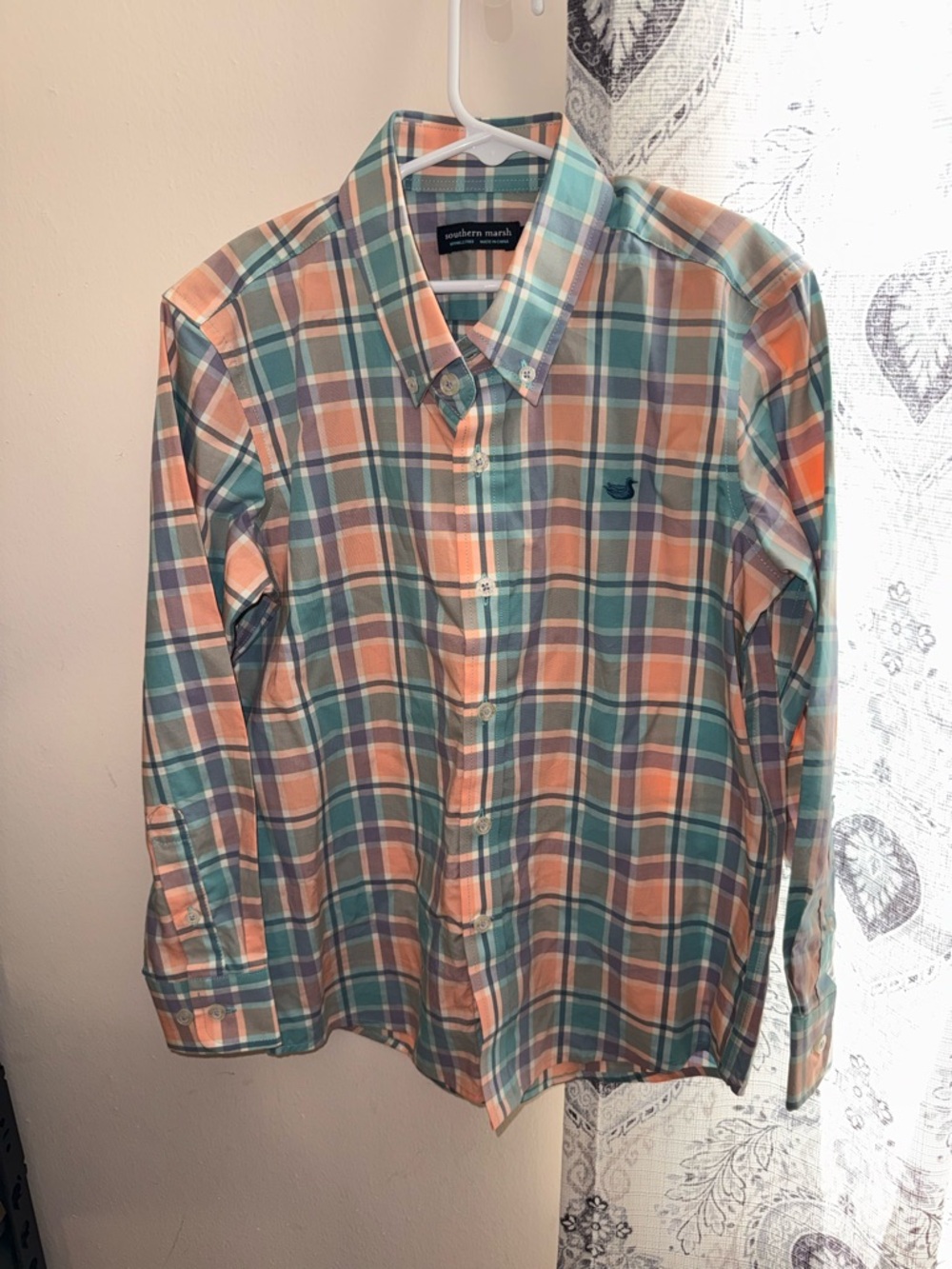 Southern Marsh Boy’s Peach & Teal Plaid Button-Down Shirt
